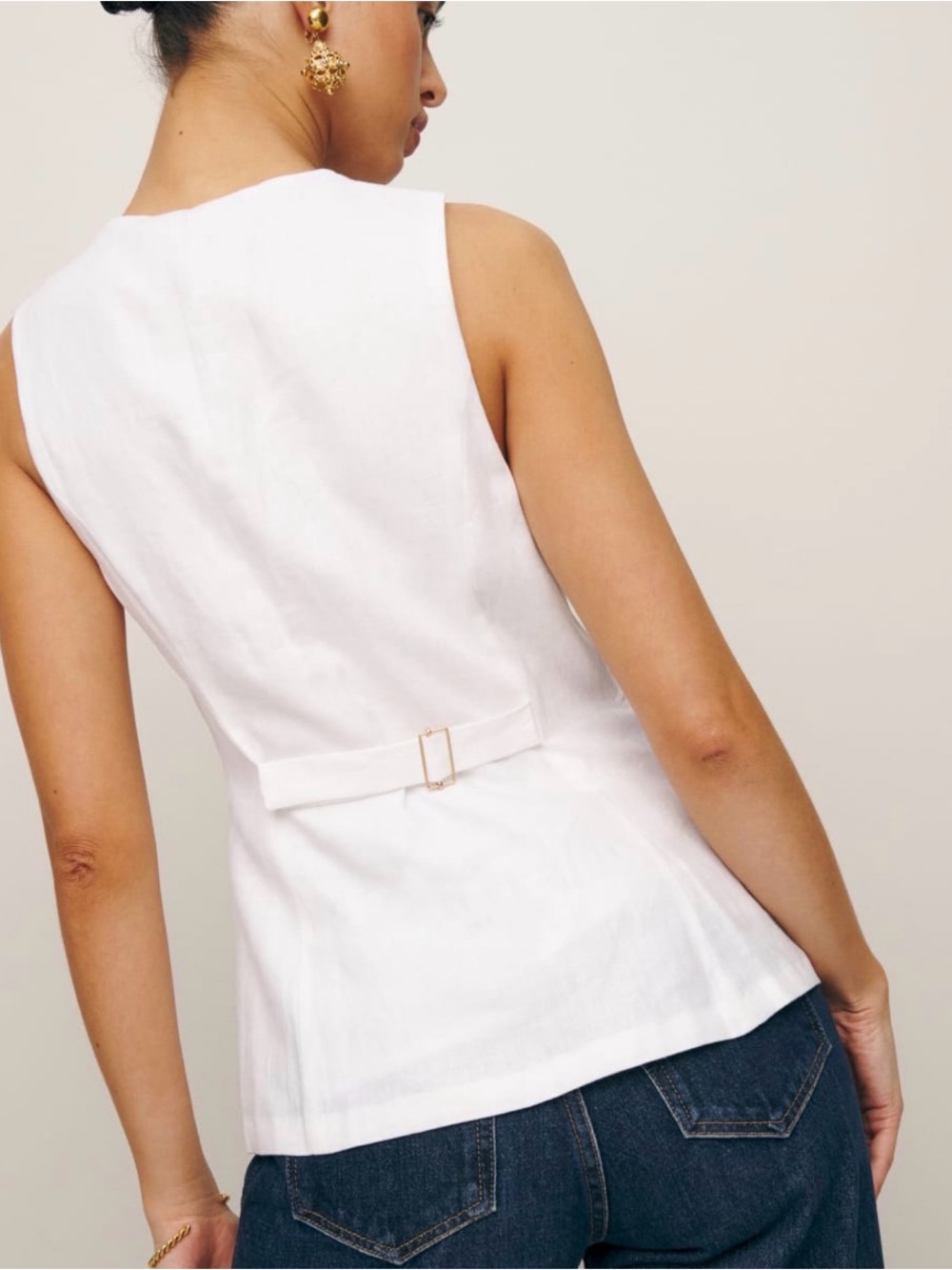 Reformation 2 Aspen linen white tailored classic adjustable back strap vest boho - Picture 2 of 13